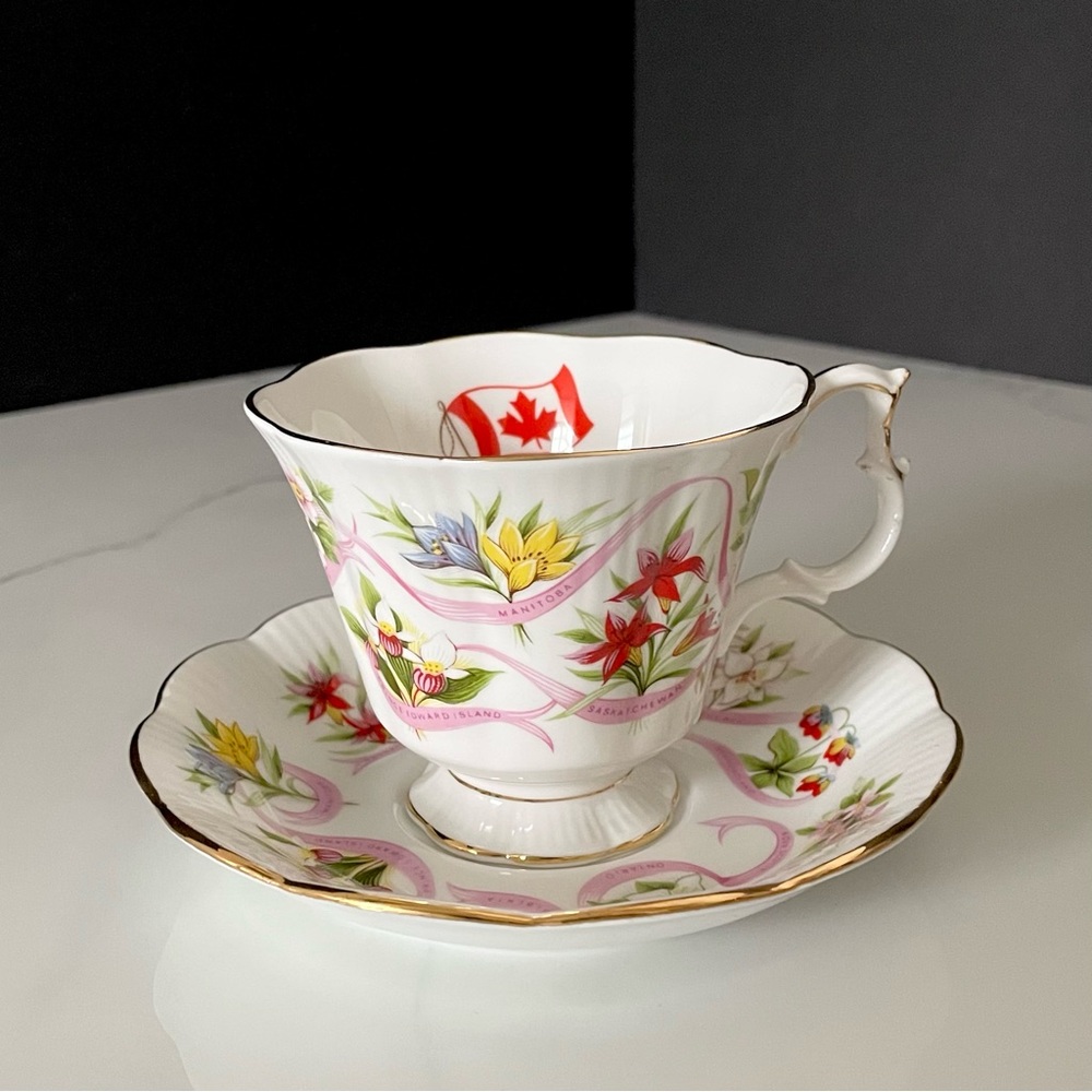 "Our Emblems Dear" Canadian Flag Cup & Saucer by Royal Albert